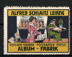 Reklamemarke Album-Fabrik Alfred Schlaitz, Leipzig, Reklame-Marken, Postkarten Und Poesie, Familie Mit Alben  - Cinderellas