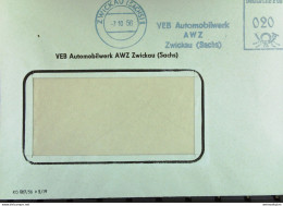DDR: Brief Mit AFS Deutsche Post =020= ZWICKAU (SACHS) 7.10.56 "VEB Automobilwerk AWZ Zwickau (Sachs)" - Maschinenstempel (EMA)
