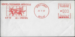 France 1967 Spécimen D'empreinte De Machine à Affranchir Secap. Centre D'insémination Artificielles, Créhen. Vaches - Vaches