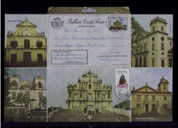 Sp87330 MACAU Macao Used RARE Aèrogramme 1987 Additional Butterfly Pappilon ègriges Churches (Ruinas De S.Paulo Portugal - Eglises Et Cathédrales