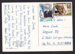 Honduras: Picture Postcard To Germany, 2 Stamps, Value Overprint, Botanics, History, Card: Tegucigalpa (traces Of Use) - Honduras