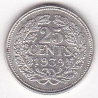 Pays Bas 25 Cents 1939 Wilhelmina, En Argent , KM# 164, SUP/XF - 25 Centavos