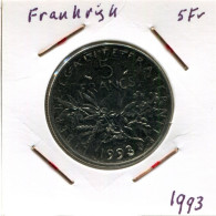 5 FRANCS 1993 FRANKREICH FRANCE Französisch Münze #AM641.D.A - 5 Francs
