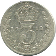 THREEPENCE 1918 UK GROßBRITANNIEN GREAT BRITAIN SILBER Münze #AG909.1.D.A - F. 3 Pence