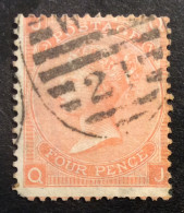 GB22 Victoria 4 P Rouge Orange YT N° 32 Planche 7 Grande Jarretière Oblitéré - Used Stamps