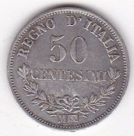 Regno D'Italia , 50 Centesimi 1867 M Milan . Vittorio Emanuele II , En Argent - 1861-1878 : Víctor Emmanuel II