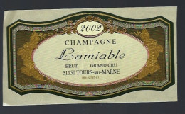 Etiquette Champagne  Brut Grand Cru Millésimé 2002  Lamiable   Tours Sur Marne  Marne 51 - Champagner