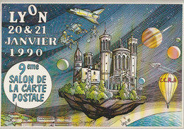 9ème Salon De La CARTE POSTALE - LYON - 20 Et 21 Janvier 1990 - Illustré Par,  VEYRI , Signé - Bolsas Y Salón Para Coleccionistas