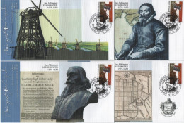 Nederland Netherlands 2007 FDC X4 Port Betaald, Jan Adriaensz Leeghwater, Michiel Adriaensz De Ruyter, Painter, De Rijp - FDC