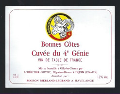 Etiquette Vin De Table De France  Bonnes Côtes Cuvée Du 4eme Génie  " Surpasse Toi" Maison Merland Legrand à Havelange " - Vino Rosso