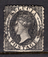 St Lucia 1864-76 QV - Wmk. Crown CC - P.12½ - 1d Black Used (SG 11) - St.Lucia (...-1978)