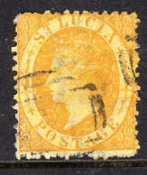 St Lucia 1864-76 QV - Wmk. Crown CC - P.12½ - 4d Yellow - Wmk. Reversed Used (SG 12x) - St.Lucia (...-1978)