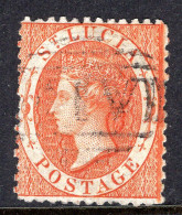 St Lucia 1864-76 QV - Wmk. Crown CC - P.12½ - 1/- Orange Used (SG 14b) - St.Lucia (...-1978)