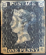 1840 Pl.4 , Queen Victoria Penny Black Stamp GB British 1d - Used Stamps
