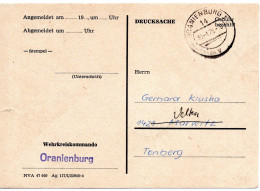 63525 - DDR - 1975 - Gebuehr-bezahlt-DrucksKte ORANIENBURG -> Marwitz, Nachgesandt, Abs.: NVA Oranienburg - Brieven En Documenten