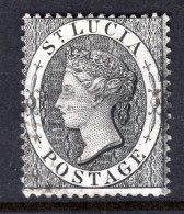 St Lucia 1864-76 QV - Wmk. Crown CC - P.14 - 1d Black Used (SG 15) - Ste Lucie (...-1978)