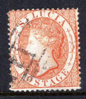 St Lucia 1864-76 QV - Wmk. Crown CC - P.14 - 1/- Orange Used (SG 18) - Ste Lucie (...-1978)