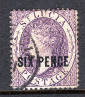 St Lucia 1882-84 QV - Surcharges - 6d Violet Used (SG 28) - Ste Lucie (...-1978)