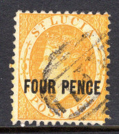 St Lucia 1882-84 QV - Surcharges - 4d Yellow - P.12 - Used (SG 30) - St.Lucia (...-1978)