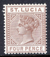 St Lucia 1883-86 QV - Wmk. Crown CA - Die I - 4d Brown HM (SG 34) - St.Lucia (...-1978)