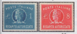 1947 Italia - Repubblica, Recapiti Autorizzati, 2 Valori, N. 8/9, MNH** - Poste Exprèsse/pneumatique