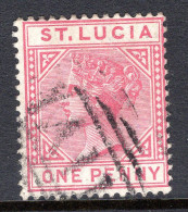 St Lucia 1883-86 QV - Wmk. Crown CA - Die I - 1d Carmine-rose Used (SG 32) - St.Lucia (...-1978)