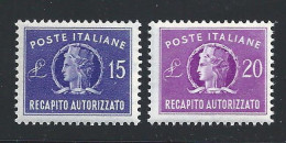 1949-52 Italia - Repubblica - Recapito Autorizzato N. 10/11 Piccolo Formato MNH ** - Posta Espressa/pneumatica