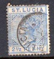 St Lucia 1883-86 QV - Wmk. Crown CA - Die I - 2½d Blue Used (SG 33) - St.Lucia (...-1978)