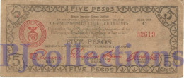 PHILIPPINES 5 PESOS 1943 PICK S487d VF EMERGENCY BANKNOTE - Filipinas