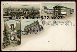 GERMANY Gruss Aus Muelhausen Postcard 1900s Litho Multiview Town Hall (h339) - Elsass