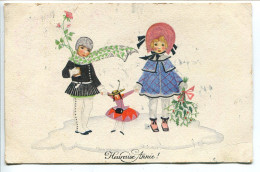 CP Illustrateur Mela Köhler Ecrite à Ancinnes En 1931 HEUREUSE ANNÉE Enfants Promenant Une Poupée Bouquet De Houx - Koehler, Mela