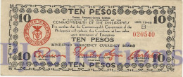 PHILIPPINES 10 PESOS 1945 PICK S538 AUNC EMERGENCY BANKNOTE - Filippijnen