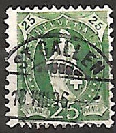 Schweiz Suisse 1894: 13 Vertikalzähne Dents KZ II Zu 67D Mi 59YC Yv 72 25c Grün Mit O ST.GALLEN 18.VIII.98 (Zu CHF 2.00) - Gebruikt