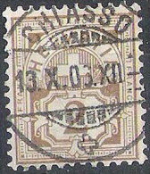 Schweiz Suisse 1894: Faser-Papier Melée Zu 58B Mi 50Y Yv 63 - 2c Olive Mit Zentral-Stempel CHIASSO 13.X.03 (Zu CHF 1.00) - Used Stamps