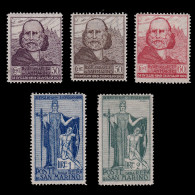 SAN MARINO STAMPS.1924.75th Anv.Garibaldi.SCOTT 84-88.MH. - Unused Stamps