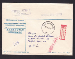 Turkey: Postal Service Cover To Germany, 1985, German R-label, C1 Customs Declaration At Back (minor Damage) - Brieven En Documenten