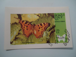 OMAN STATE  USED SHEET IMPERFORATE   BUTTERFLIES  1973 - Vlinders