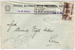 1950 LETTERA  CON ANNULLO COMO + TARGHETTA  ERP  L'ITALIA RICOSTRUISCE - 1946-60: Storia Postale