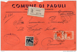 1947 LETTERA RACCOMANDATA CON ANNULLO PADULI BENEVENTO - 1946-60: Storia Postale