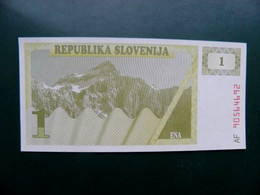 Unc Banknote Slovenia P-1 1990 1 Tolar Mountains Prefix AV90438744 - Slovenia