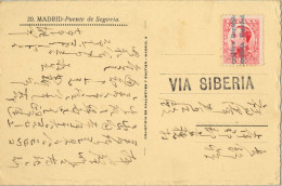 MADRID , PUENTE DE SEGOVIA , T.P. CIRCULADA  A JAPÓN , " VIA SIBERIA " - Covers & Documents
