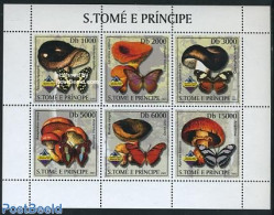 Sao Tome/Principe 2003 Mushrooms, Butterflies 6v M/s, Mint NH, Nature - Butterflies - Mushrooms - Hongos