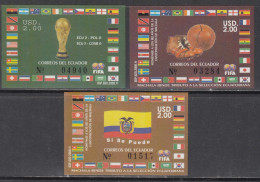 2006 Ecuador World Cup Football Flags Set Of 3 Souvenir Sheets MNH - Ecuador