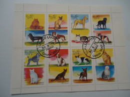 OMAN STATE  USED    SHEET  BLOCK OF 16  DOGS AND CATS - Honden