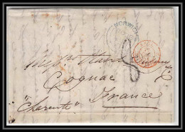 36042 1851 Norwich England Cognac Charente Marque Postale Maritime Cover Schiffspost Lettre LAC - Entry Postmarks