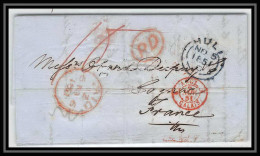 36020 1851 Hull England Port Payé Cognac Charente Marque Postale Maritime Cover Schiffspost Lettre  - Entry Postmarks