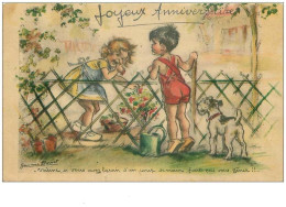 ILLUSTRATEURS.n°29266.BOURET.VOISINE SI VOUS AVEZ BESOIN D'UN COUP DE MAIN......ENFANTS AU JARDIN.PLIE.VOIR ETAT - Bouret, Germaine