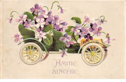 Fantaisies - N°75071 - Amitié Sincère - Voiture Remplie De Violettes - Carte Gaufrée - Autres & Non Classés