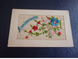 Fantaisie - N°77759 - Anniversaire - Fleurs - Carte Brodée - Brodées