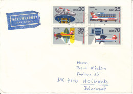 Germany DDR Cover Sent To Denmark 1980 Complete Set Of 4 Aeroplanes - Lettres & Documents